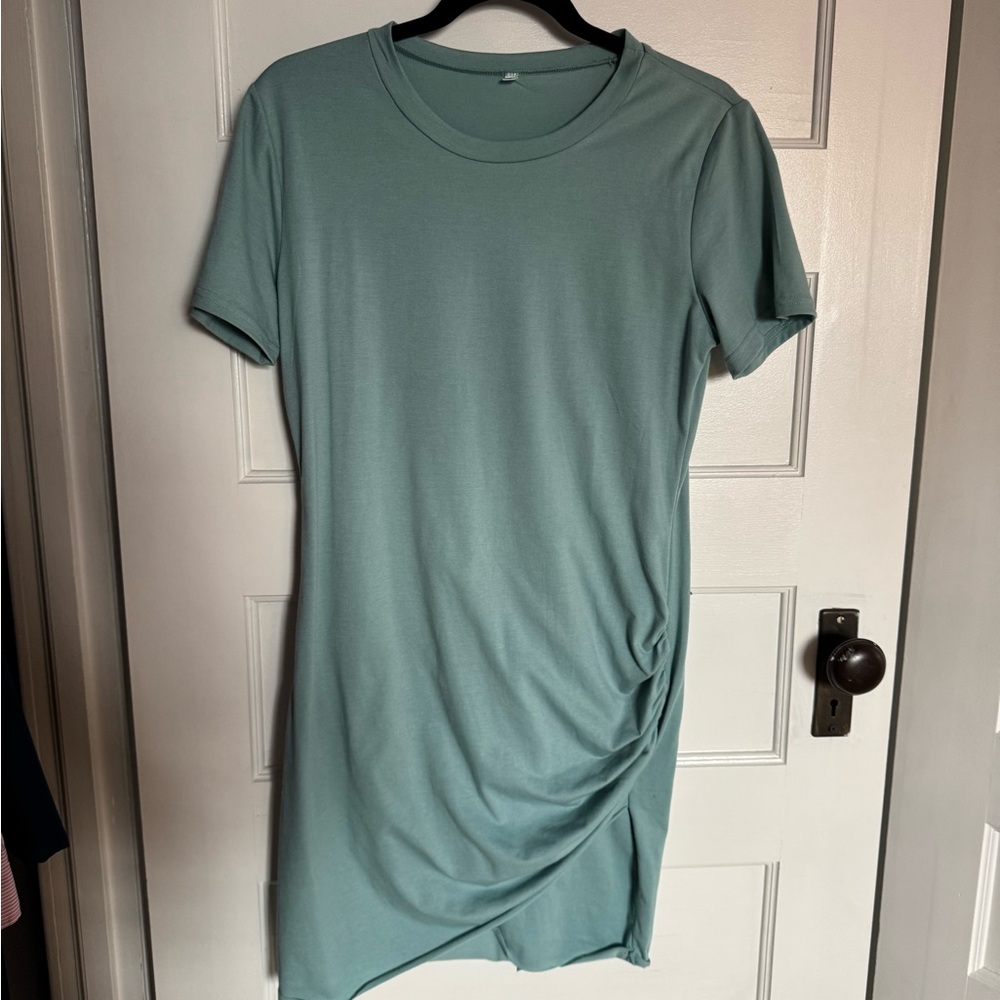 Classic Seafoam Green Gathered Mini Dress